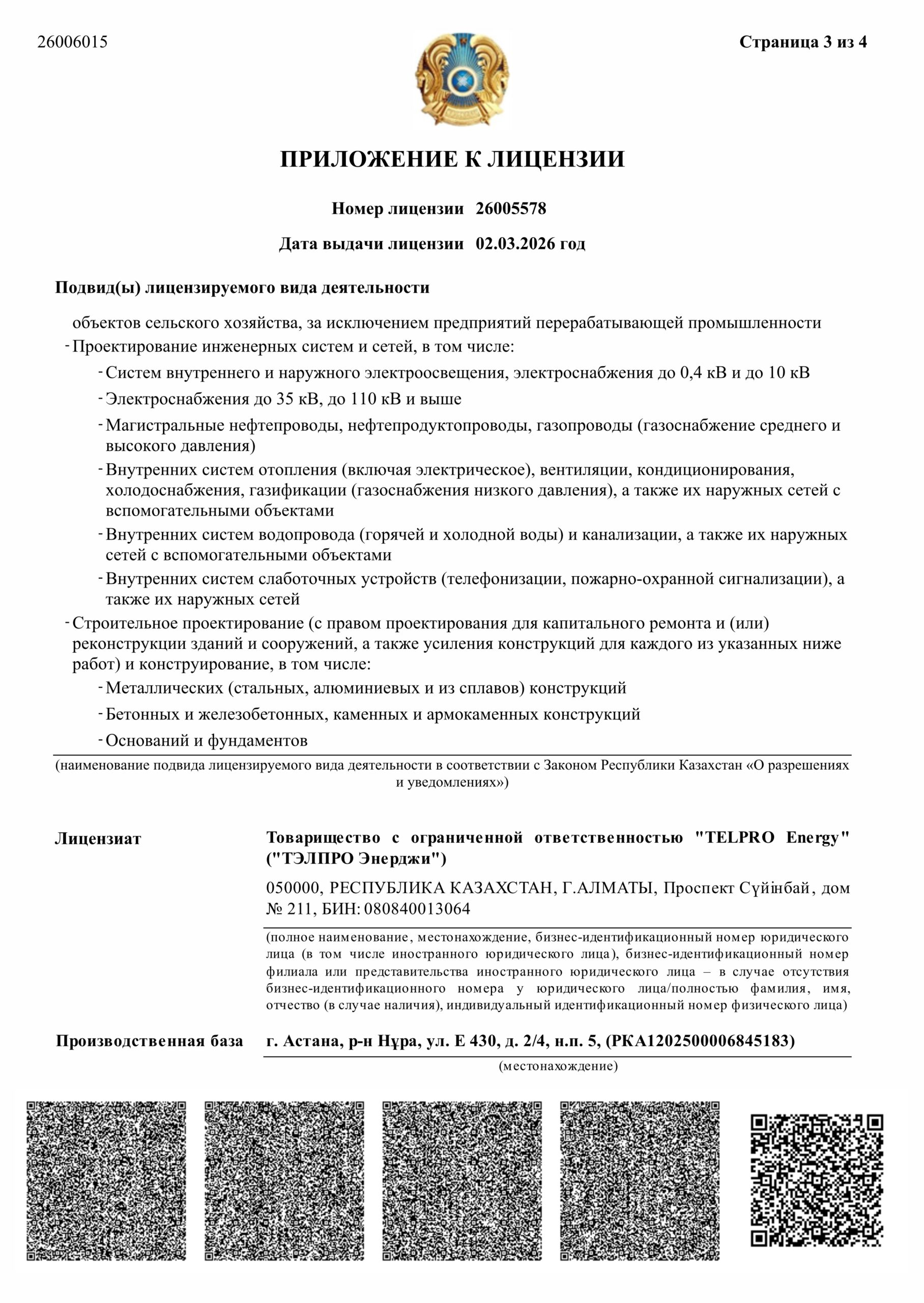 ЛИЦЕНЗИЯ Товарищество с ограниченной ответственностью TELPRO Energy -5